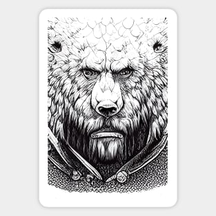 Bear Grizzly Wild Nature Illustration Line Epic Illustration Line Art Magnet